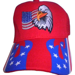 Flag / Eagle Trucker Hat, Mesh Back, Embroidery Front, Printed Bill, Snapback